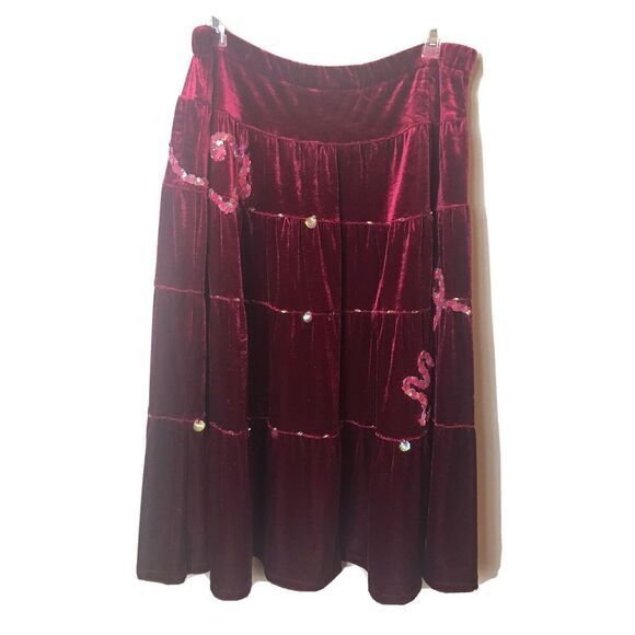 Lapis Women's‎ Boho  Wine Colored Velvet MIDI Skirt Size Large - Picture 1 of 5
